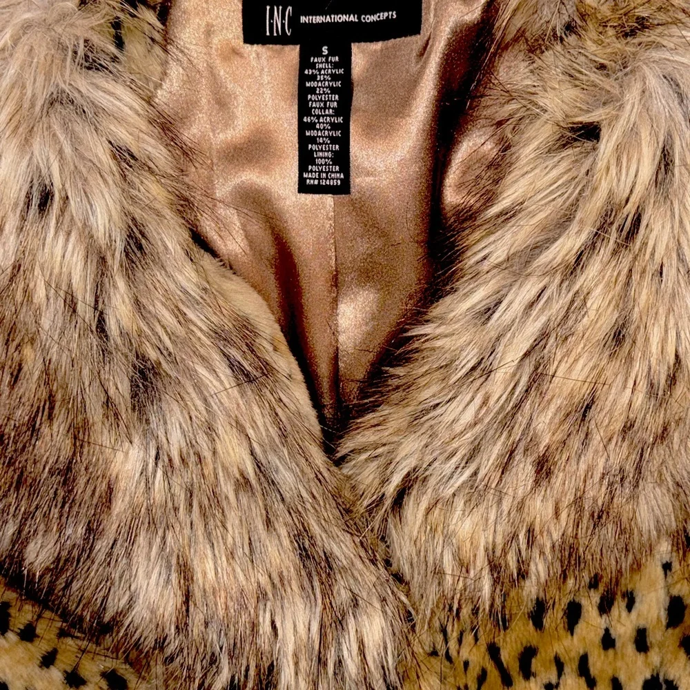 Brown & Black Lynx Faux Fur Jacket by International Concepts Size small - Picture 7 of 8